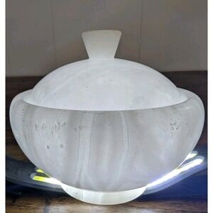 Vintage Alabaster Natural Stone Lidded Dish bowl Jar 4" x 4.5" Italy Art Deco